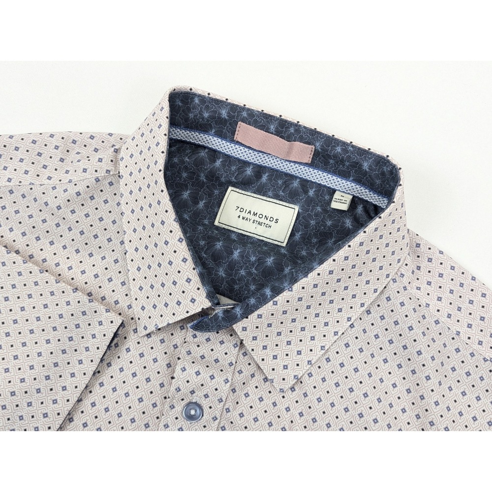 7 Diamonds Shirt Mens Medium 4 Way Stretch Pink Blue Algorithm Short Sleeve - Picture 2 of 10